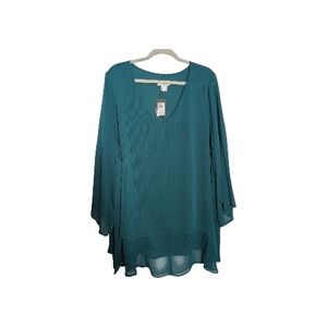 Avenue Studio Size 22/25 Flowy Teal V-Neck Tunic Top Business Casual, Layered